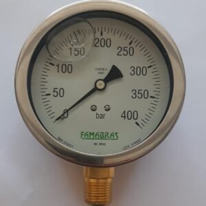 MANÔMETRO GLICERINADO RETO (VERTICAL) 4" - 100 MM AÇO INOX - 0 A 400 BAR