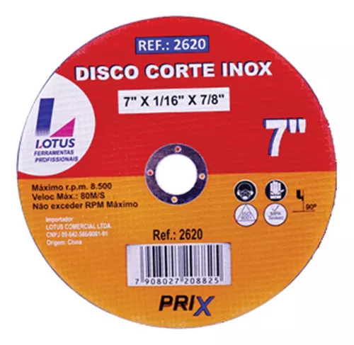 DISCO DE CORTE DE INOX, 7 X 1/16 X 7/8 PRIX 200/50 - LOTUS